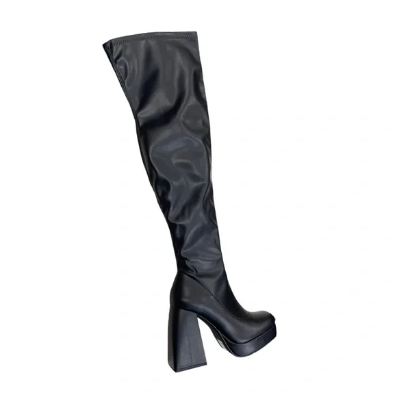SODA Shoes Women's Black Over The Knee Platform Boots - Picture 2 of 3